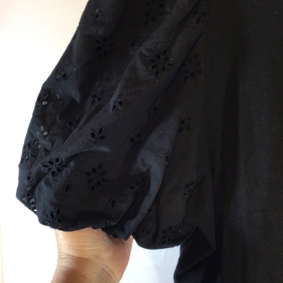 Old Navy Women’s 2X Black Puff Sleeve Top Eyelet Balloon Sleeve Boho Cottagecore - Picture 5 of 7